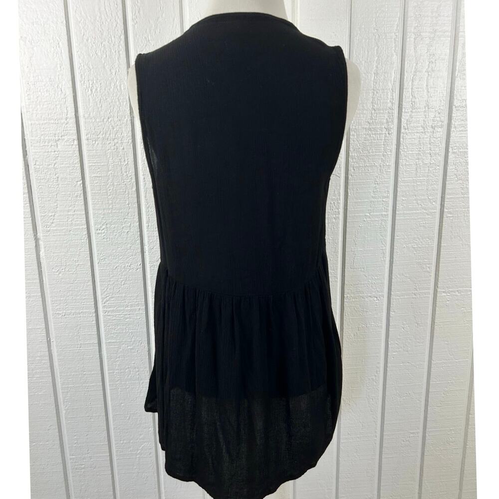 Knox Rose Black Embroidered Boho Tassel Tank Top Small Velvet Yoke - Picture 5 of 8
